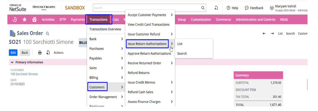 Interfaccia ERP Netsuite