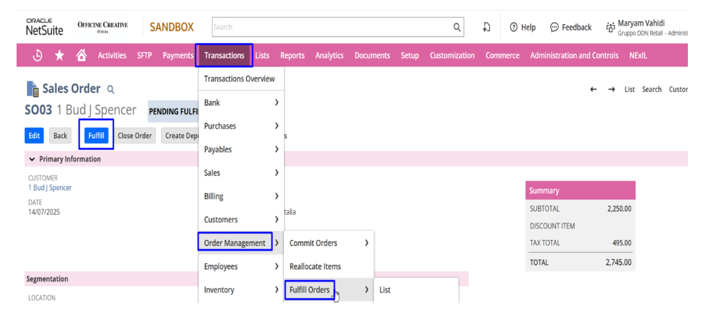 Dashboard dipendente ERP Oracle NetSuite