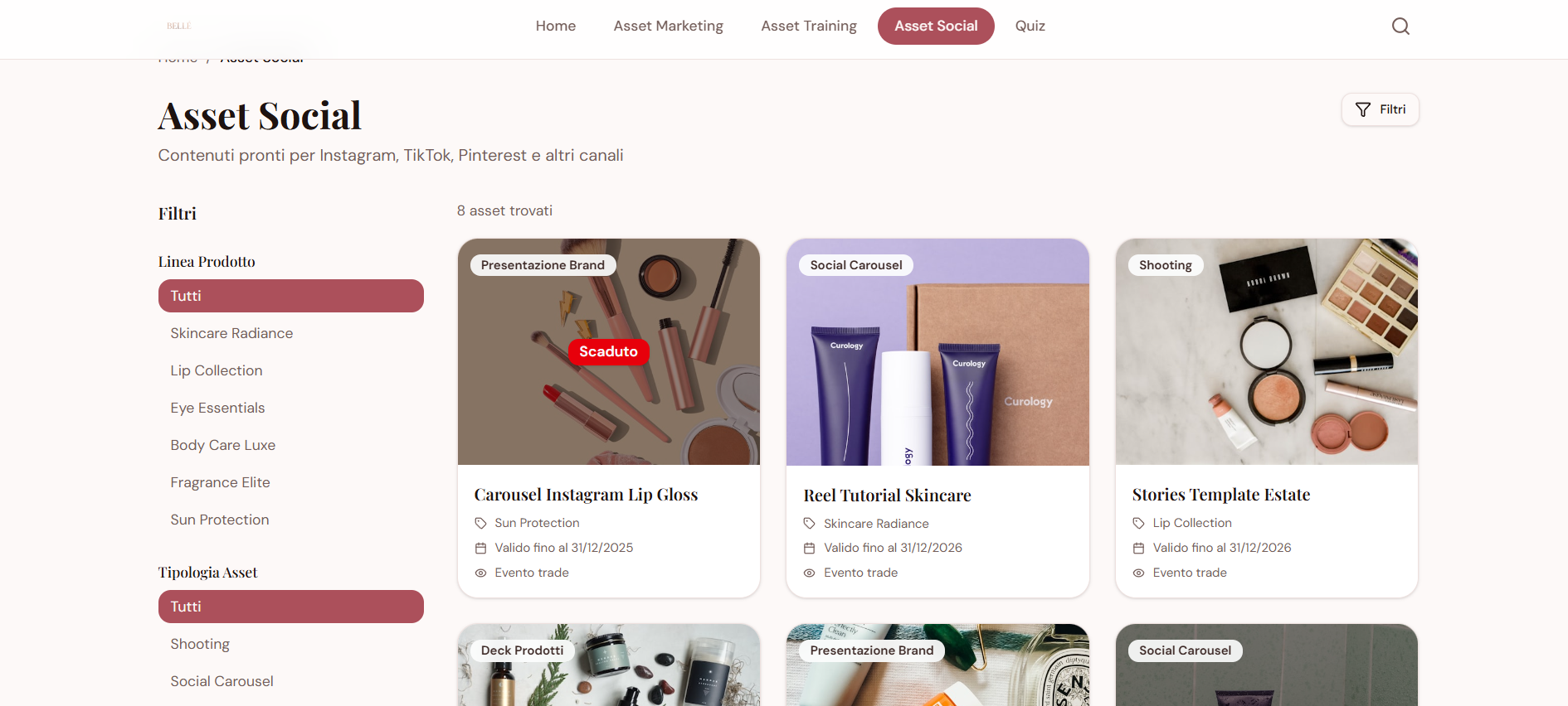 Sezione sincronizzazione social - Digital Asset Management